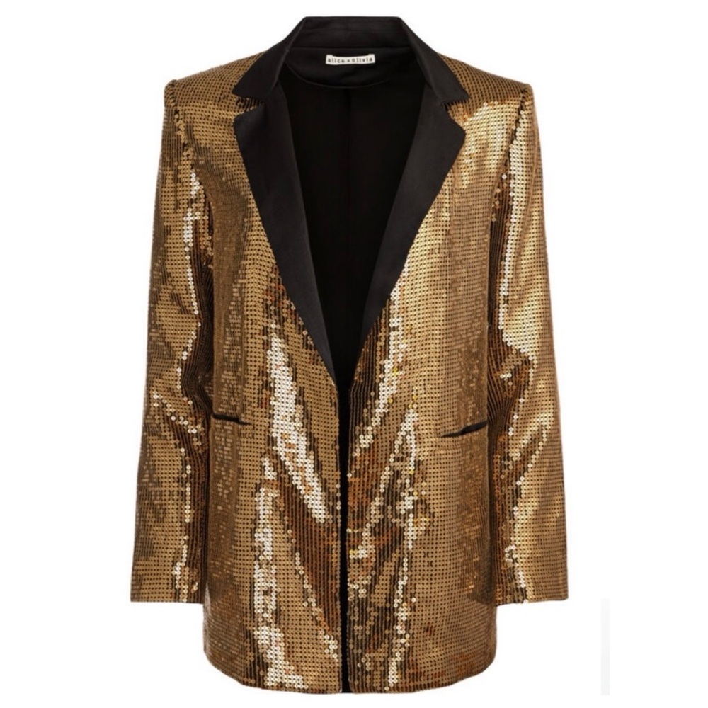 ALICE + OLIVIA Kylie Shawl Collar Sequin Jacket - Picture 3 of 15